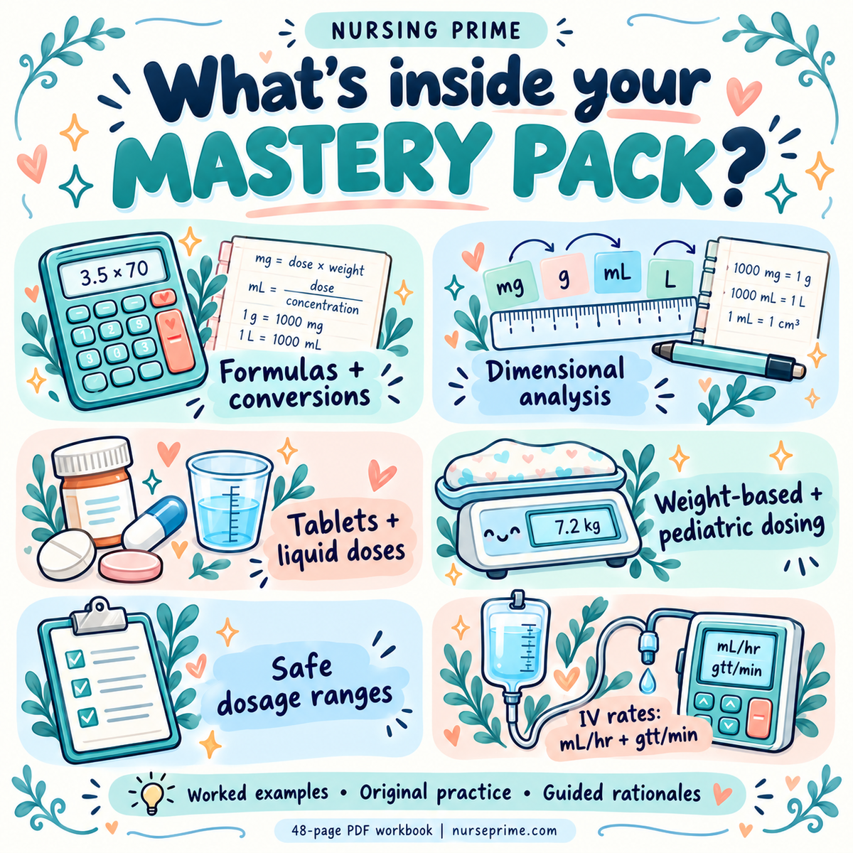 Nursing Prime Dosage Calculation Mastery Pack | 48-Page PDF Workbook