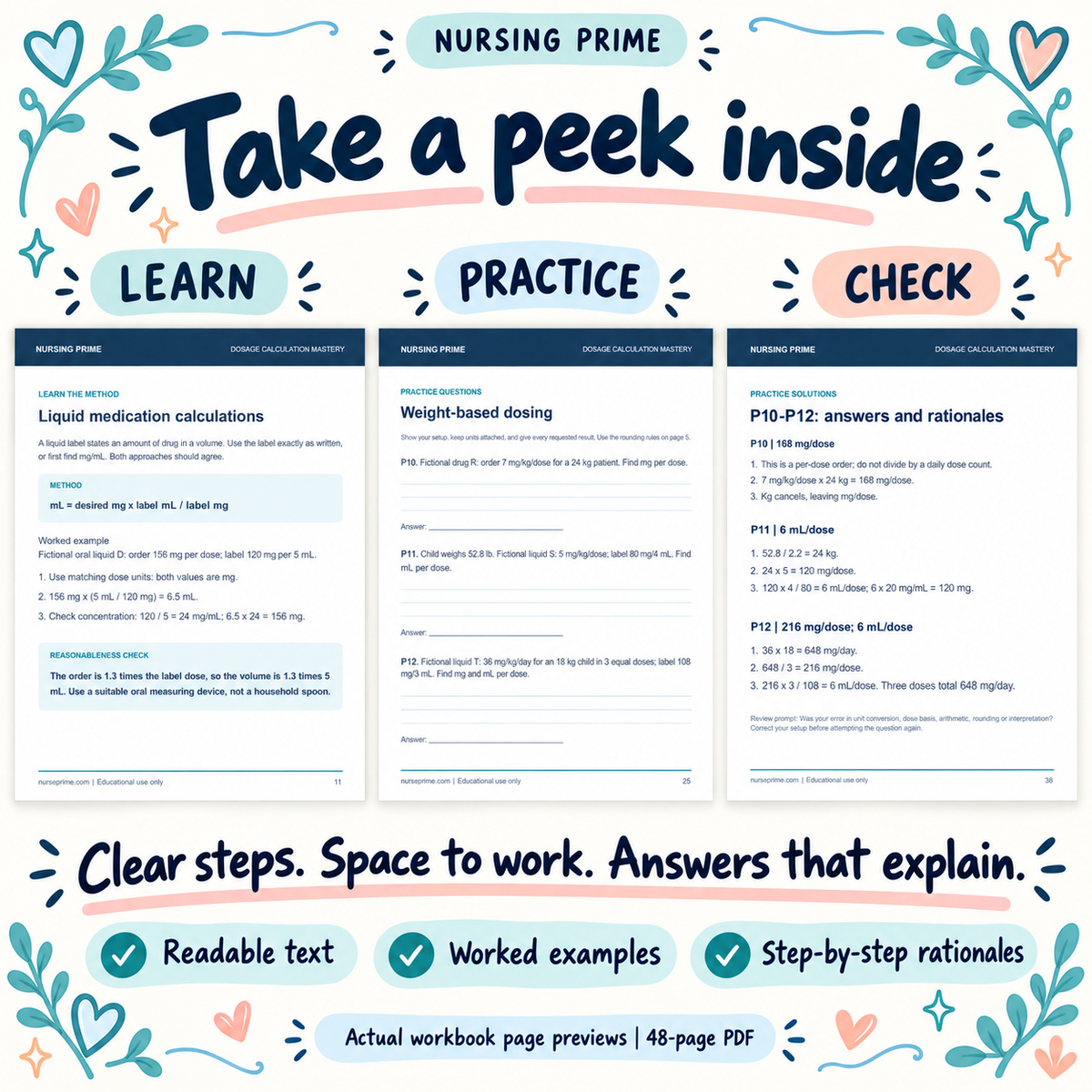 Nursing Prime Dosage Calculation Mastery Pack | 48-Page PDF Workbook