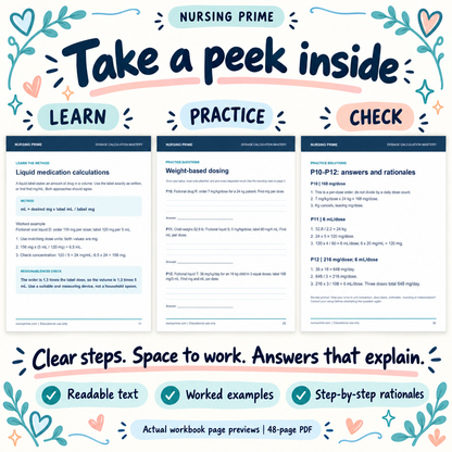 Nursing Prime Dosage Calculation Mastery Pack | 48-Page PDF Workbook